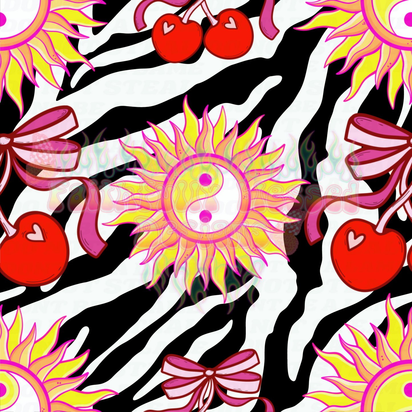 Zebra Sun & Cherries Seamless