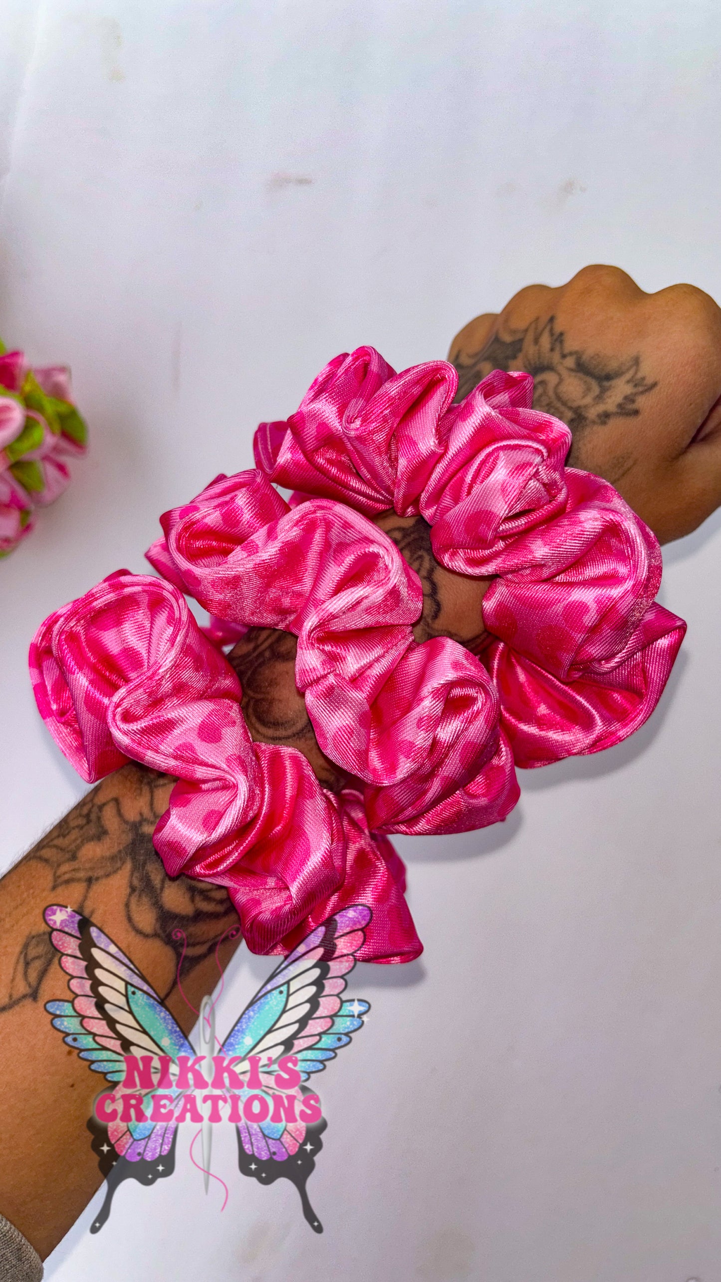 Pink Cheetah Satin Scrunchie