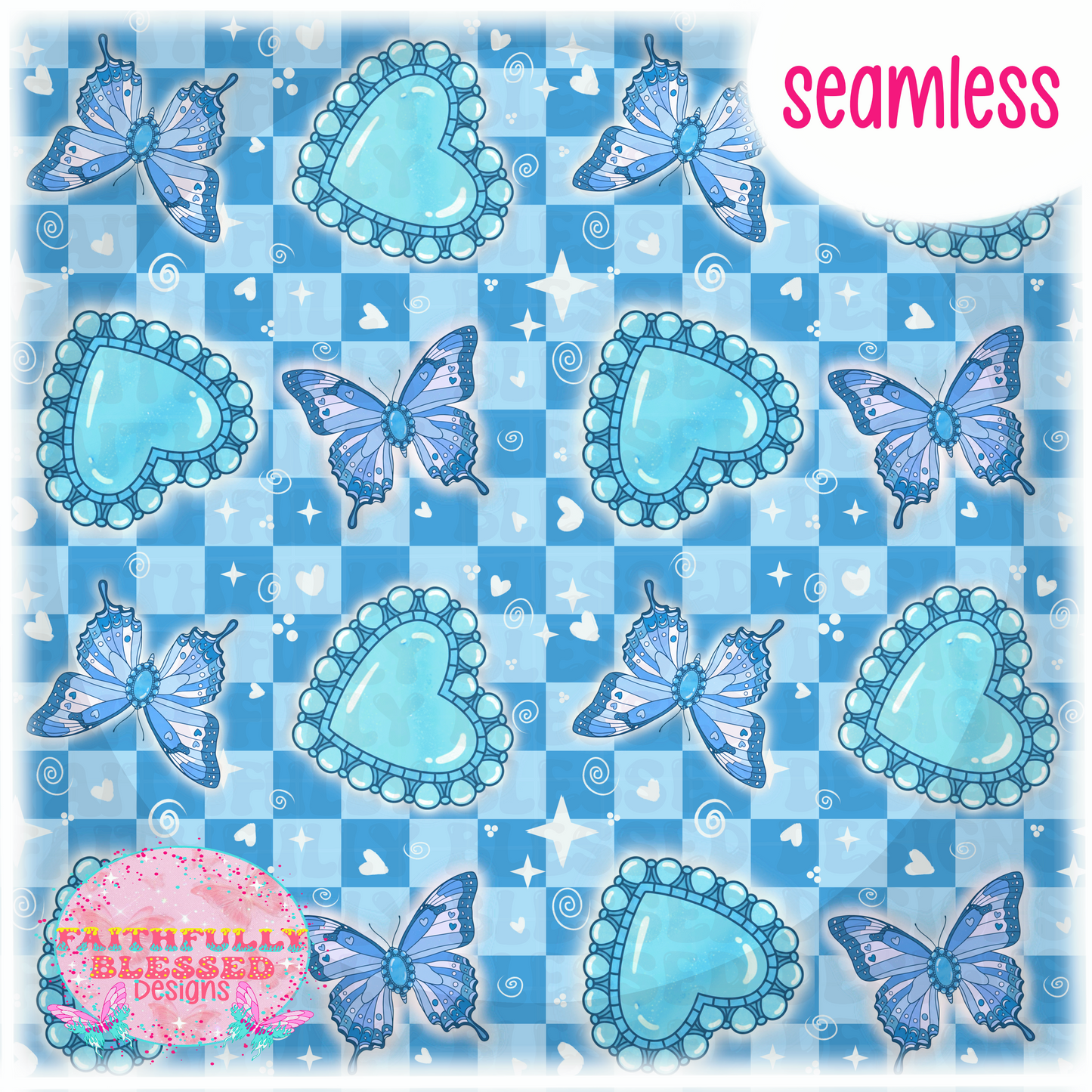 Butterfly Stones Blue Color-way Seamless