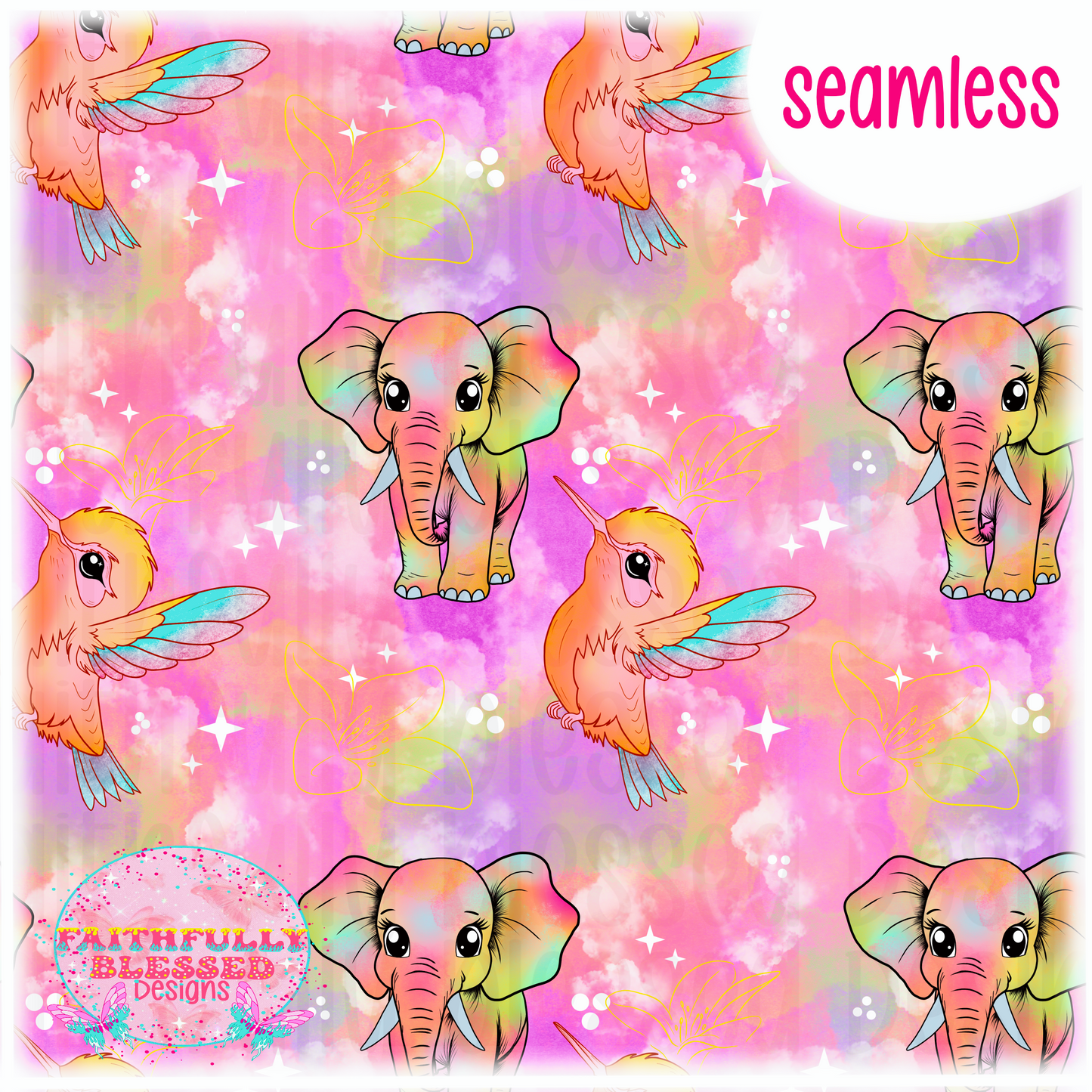 Humming Birds & Elephants Seamless
