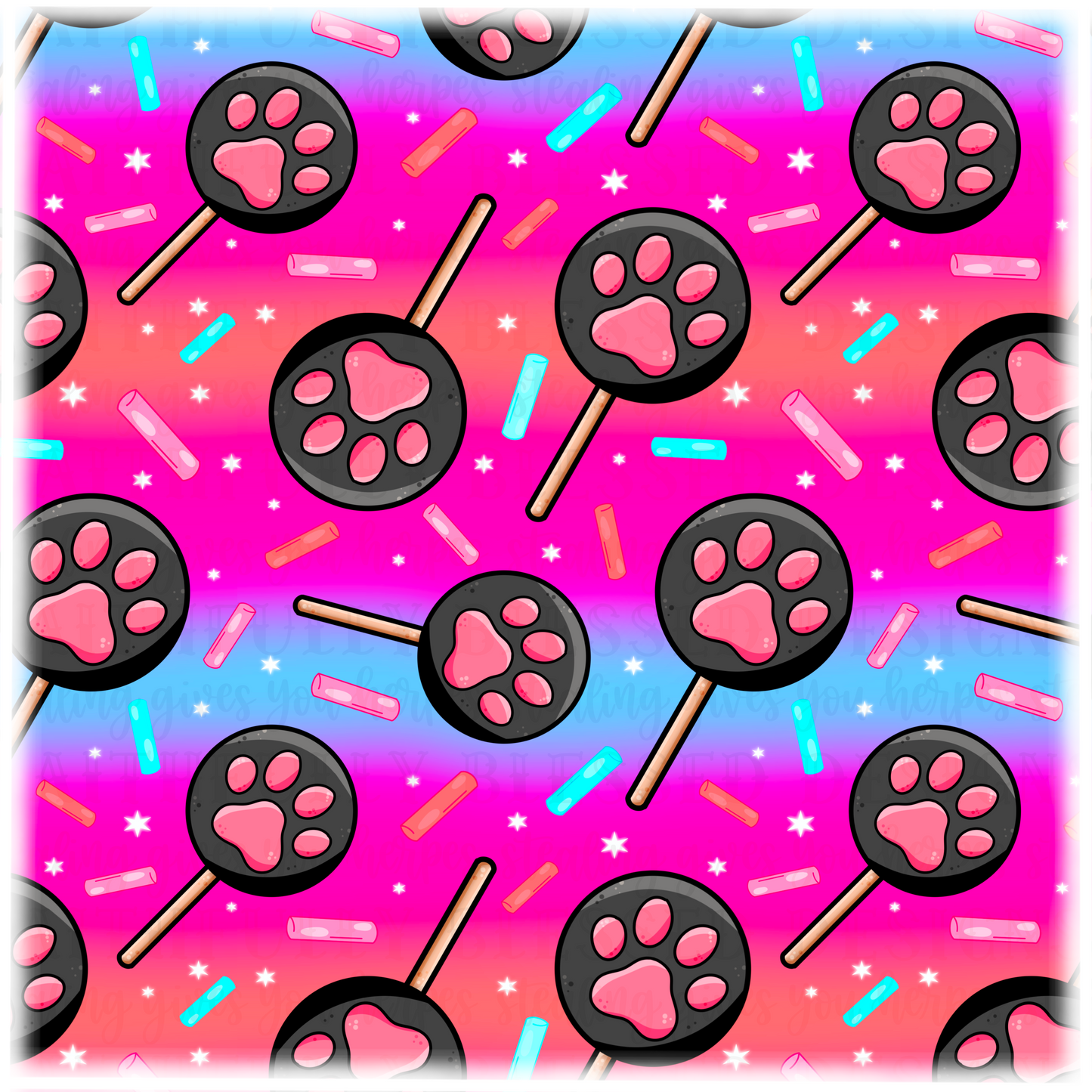 Kitty Paw Print Lollipops Seamless | Digital download