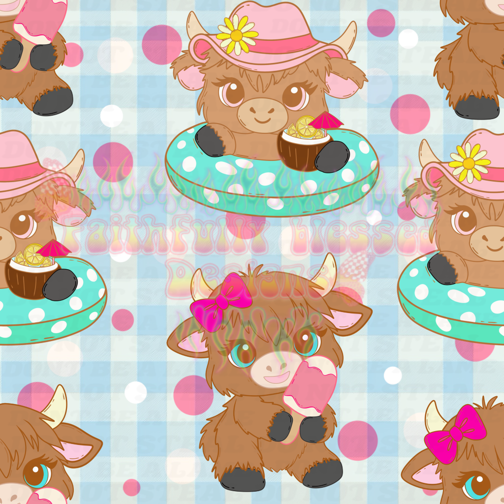Highland Cows Summer Vibes Seamless
