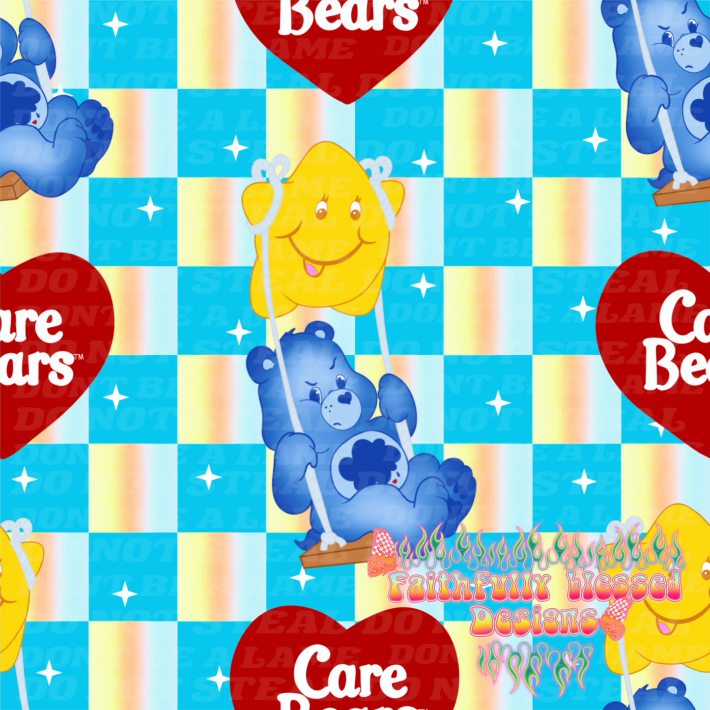 Checkered Grumpy Bear Seamless