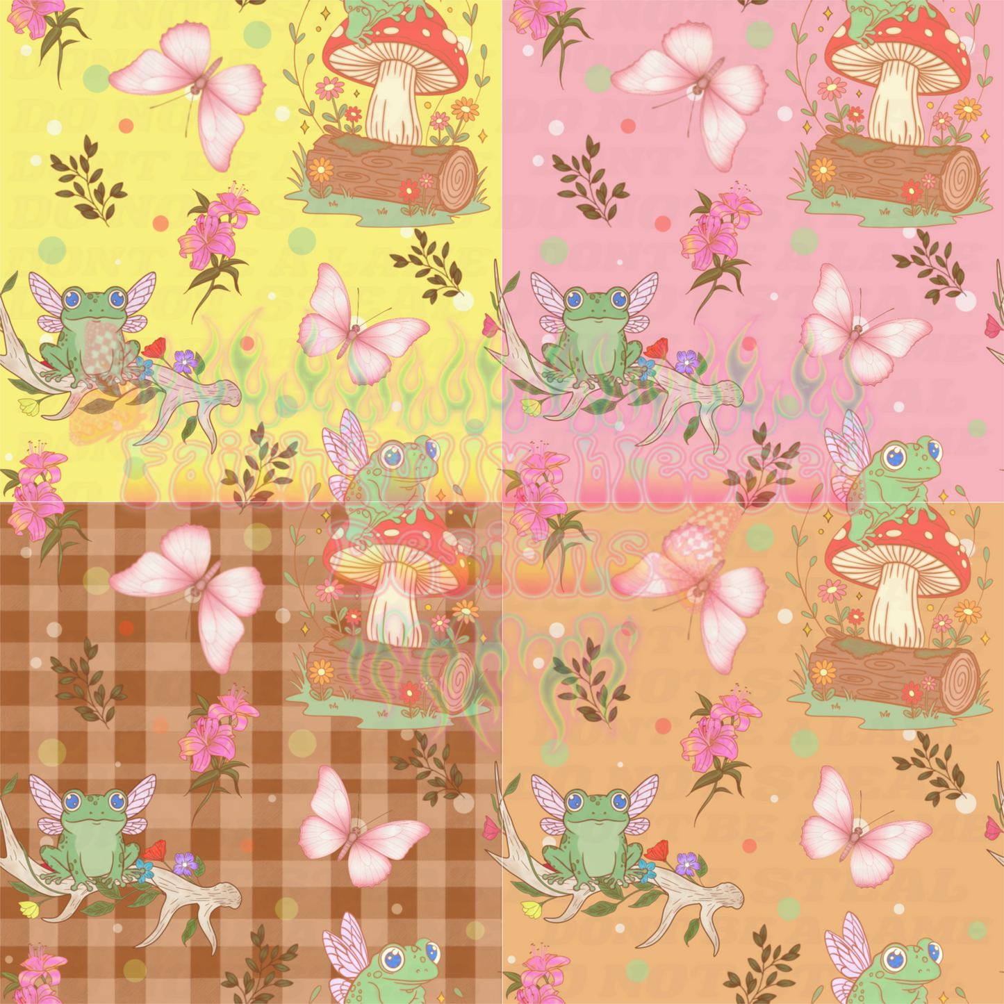 Fairy Frog Seamless Solid Brown background
