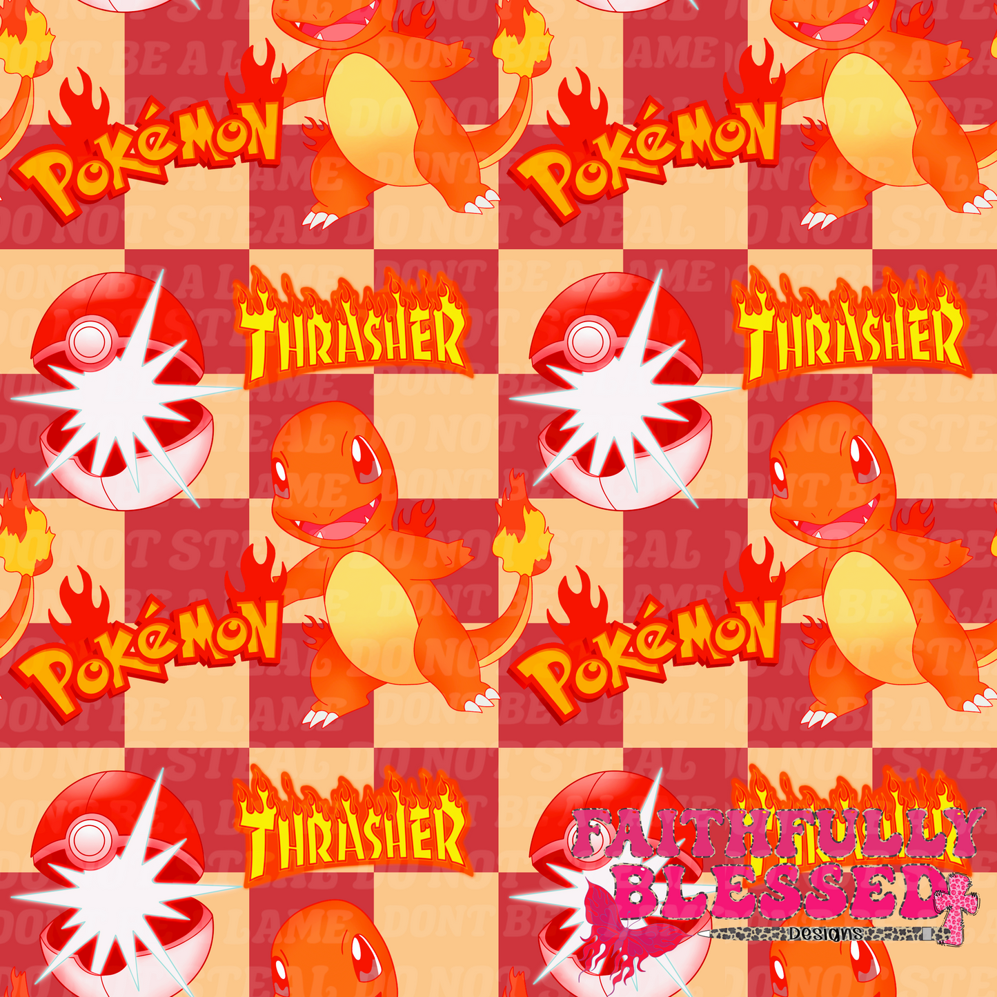 Fire Poké checkered seamless