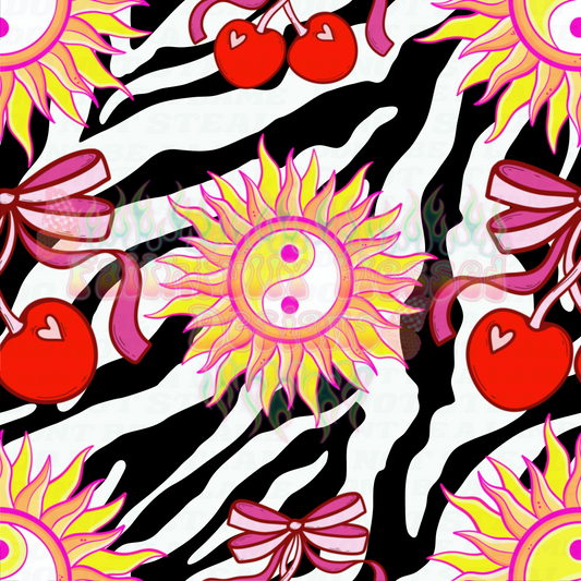 Zebra Sun & Cherries Seamless