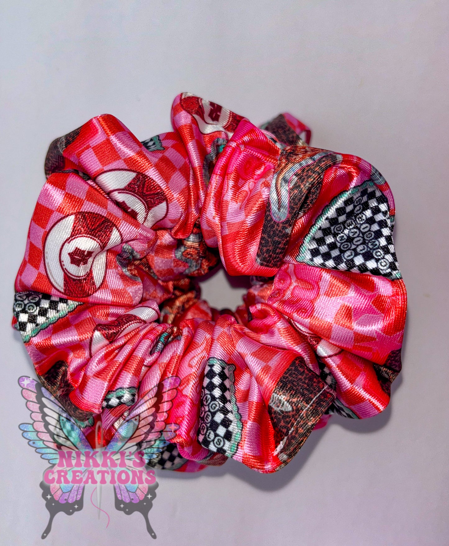 Pink Checkered Western Satin Scrunchie