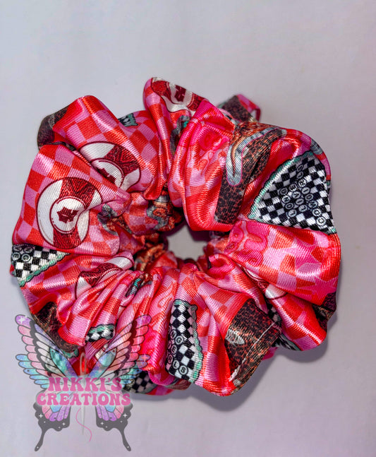 Pink Checkered Western Satin Scrunchie