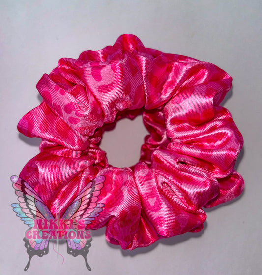 Pink Cheetah Satin Scrunchie