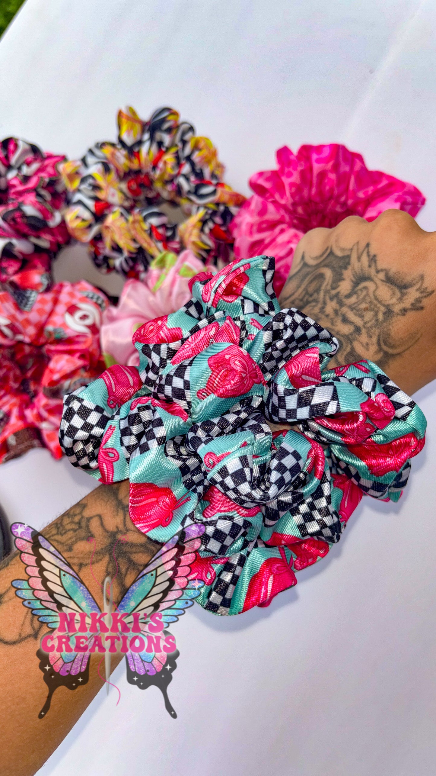 RS checkered Satin Scrunchie