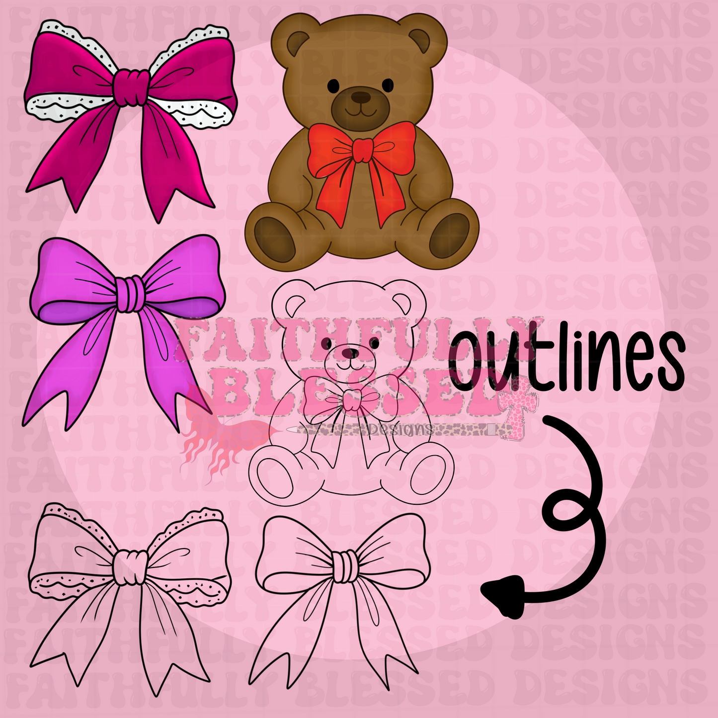 Valentines bears & bows Clipart