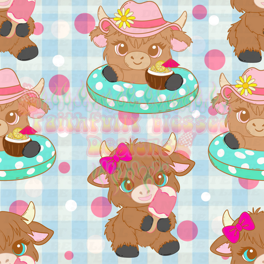 Highland Cows Summer Vibes Seamless