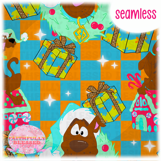 Checkered Dog Christmas Seamless