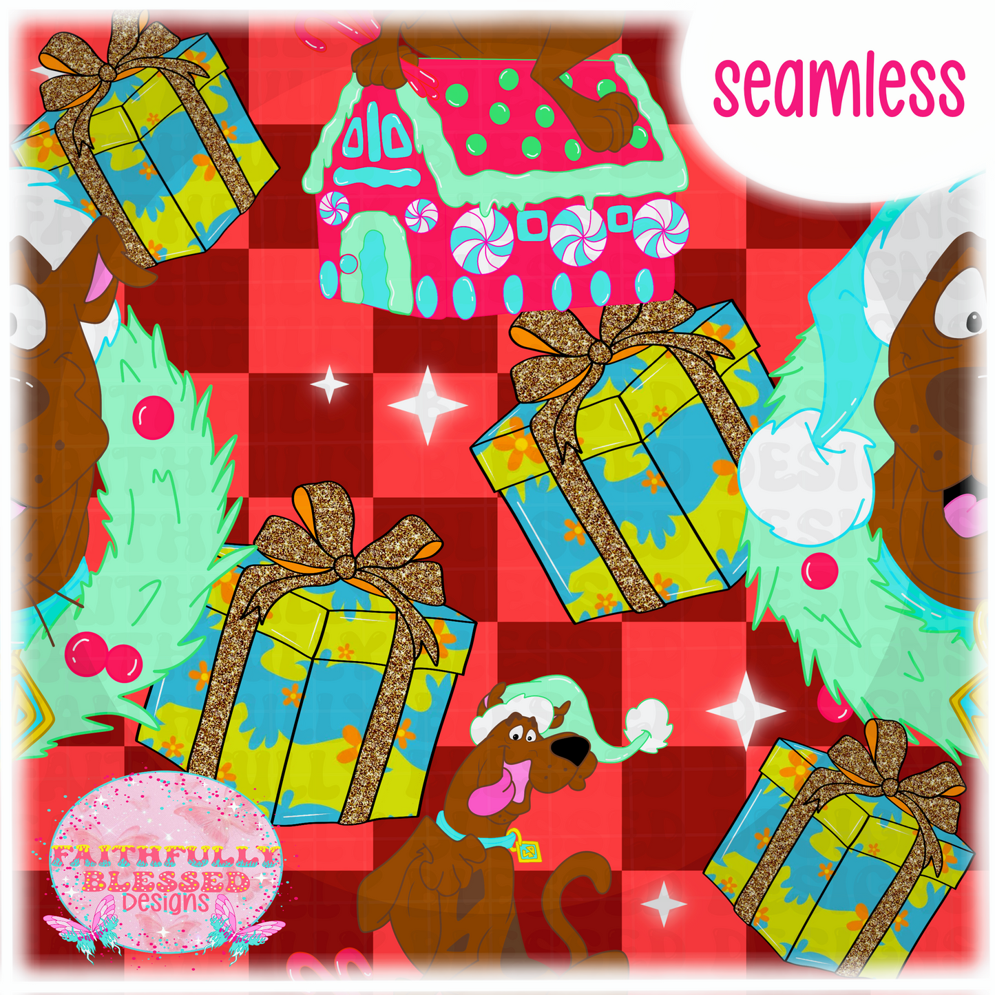 Red checkered Dog Christmas Seamless