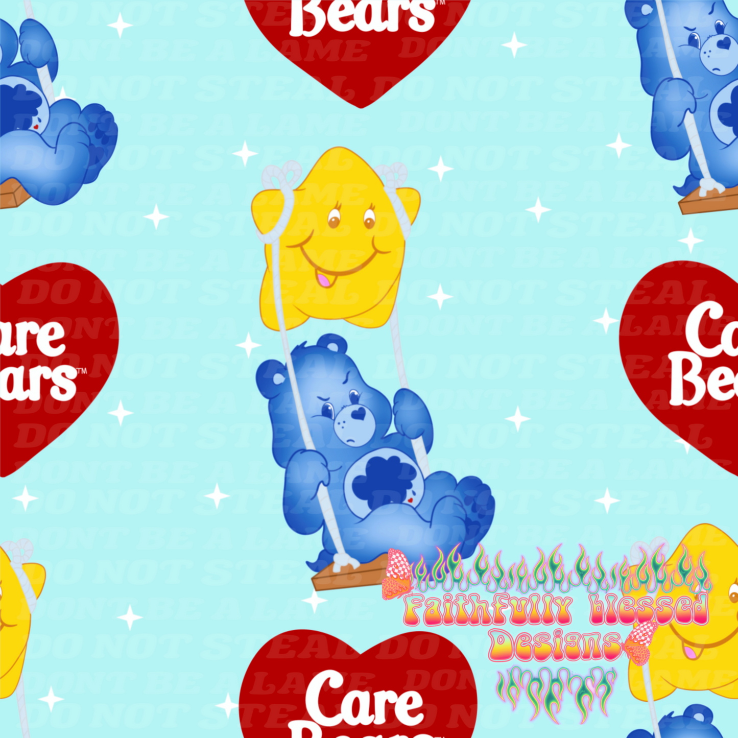 Grumpy Bear Blue Seamless