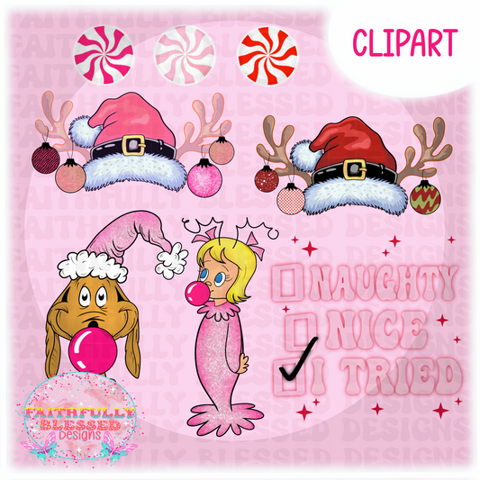 Pink Christmas bundle CLIPART