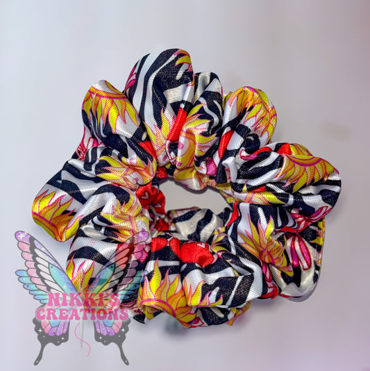Zebra Sun & Cherries Satin Scrunchie