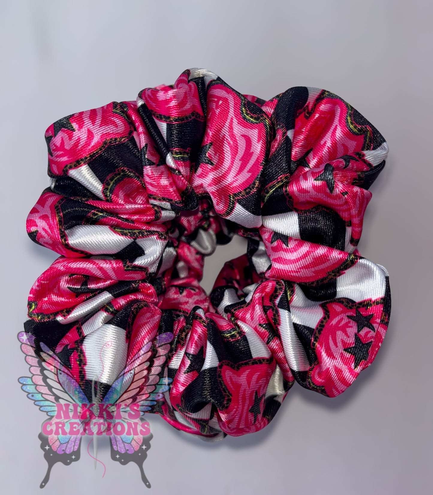 Checkered Pink Tiger Satin Scrunchie